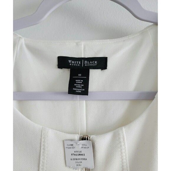 NWT WHBM Womens Sleeveless Zip Front Fit & Flare Dress Size 10 Ecru Ivory Lined - Picture 2 of 9